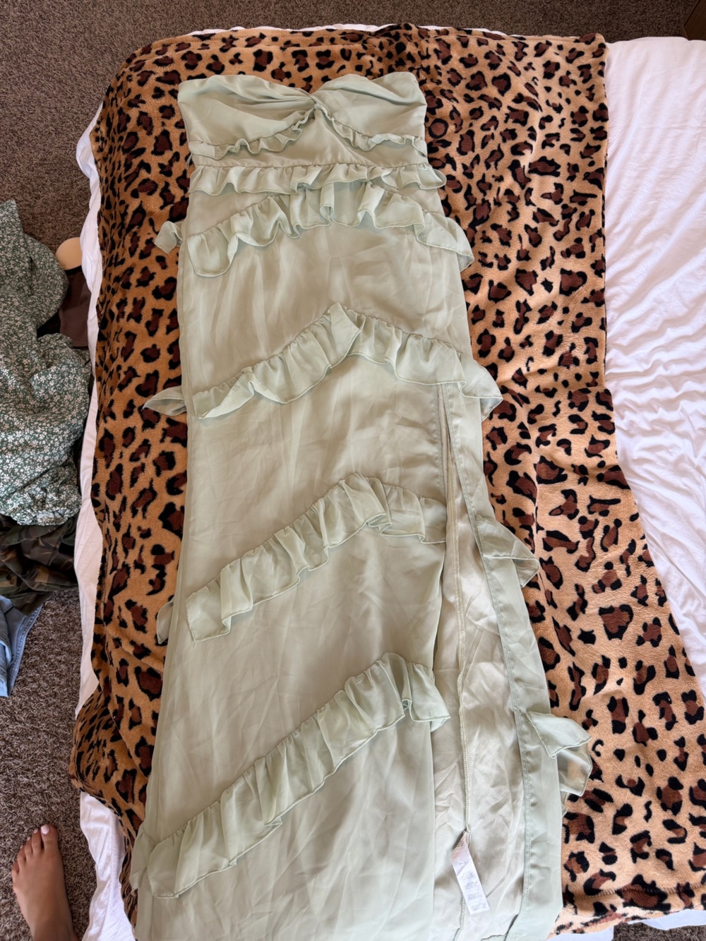 PrettyLittleThing Pale Green Maxi Dress with Ruffle Detail
